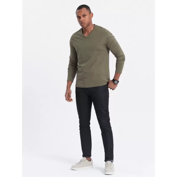  Pánske tričko s dlhým rukávom OMBRE om-lsbl-0108 Dark Olive 