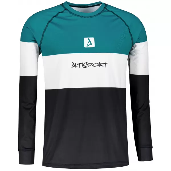  Prémiové pánske funkčné termo tričko s dlhým rukávom ALTISPORT VOJ/ALM051TER01 PETROLEJ/ČIERNA 