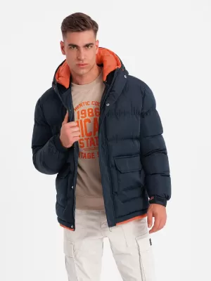Pánska zimná bunda OMBRE om-jahp-0208 Navy modrá