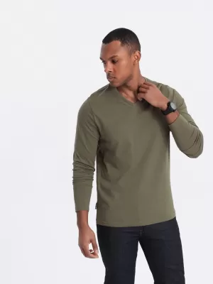 Pánske tričko s dlhým rukávom OMBRE om-lsbl-0108 Dark Olive