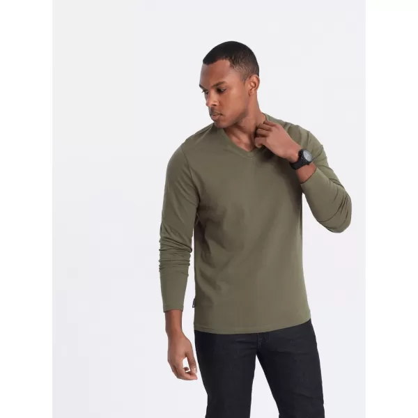  Pánske tričko s dlhým rukávom OMBRE om-lsbl-0108 Dark Olive 