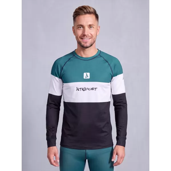  Prémiové pánske funkčné termo tričko s dlhým rukávom ALTISPORT VOJ/ALM051TER01 PETROLEJ/ČIERNA 