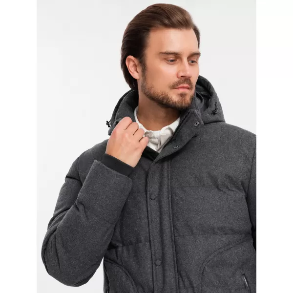  Pánska bunda OMBRE OM-JAHP-0203 ČIERNA MELANŽ 