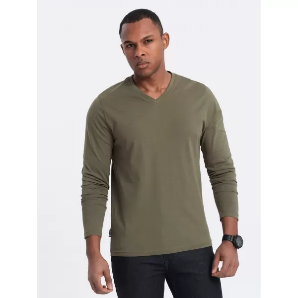  Pánske tričko s dlhým rukávom OMBRE om-lsbl-0108 Dark Olive 