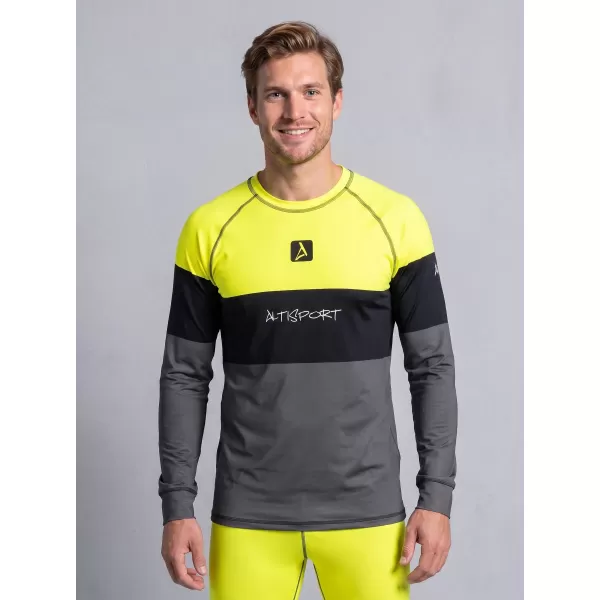 Prémiové pánske funkčné termo tričko s dlhým rukávom ALTISPORT VOJ/ALM051TER01 NEÓNOVÁ ŽLTÁ/ŠEDÁ 
