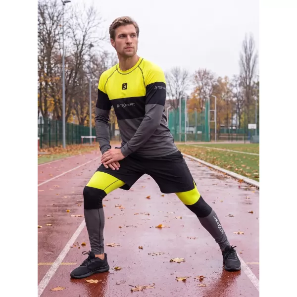  Prémiové pánske funkčné termo tričko s dlhým rukávom ALTISPORT VOJ/ALM051TER01 NEÓNOVÁ ŽLTÁ/ŠEDÁ 