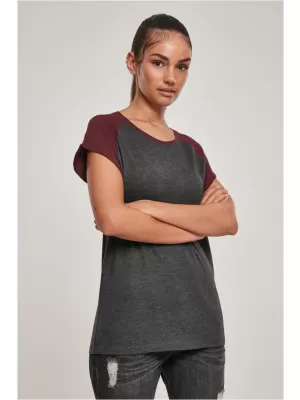 Dámska T -shirt URBAN CLASSICS TB1913 uhlie/červené víno