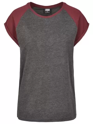 Dámska T -shirt URBAN CLASSICS TB1913 uhlie/červené víno