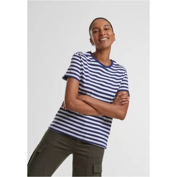  Dámska t -shirt URBAN CLASSICS TB6826 Biela/tmavomodrá 