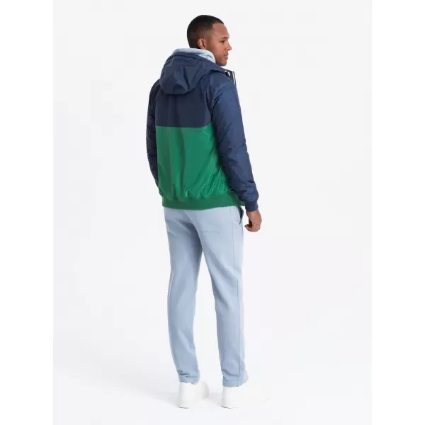  Pánska bunda OMBRE C447 ZELENÁ/BIELA/NÁMORNÁ MODRÁ 