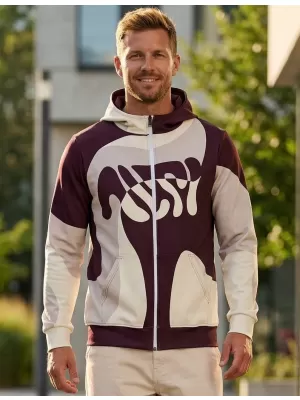 Pánska prémiová mikina na zips ALTISPORT VOJ/ALM056MI02 BÉŽOVÁ/ČERVENÁ