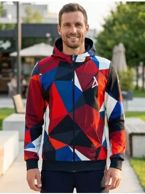 Pánska prémiová mikina na zips ALTISPORT VOJ/ALM007MI02 NÁMORNÍCKA MODRÁ/ČERVENÁ