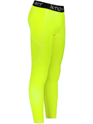 Dlhé pánske prémiové športové legíny ALTISPORT VOJ/ALM000LEG01 FLUO-ŽLTÁ