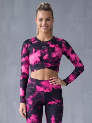 Dámsky prémiový funkčný crop top s dlhým rukávom ALTISPORT VOJ/ALW066TR04 ČIERNA RUŽOVÁ