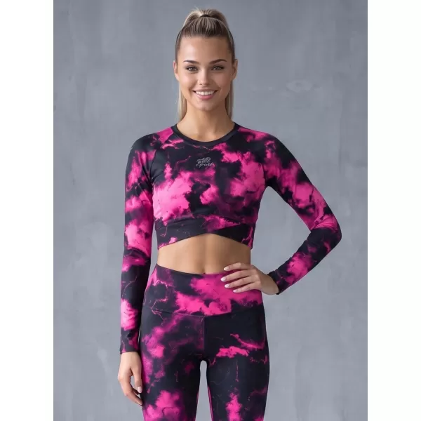  Dámsky prémiový funkčný crop top s dlhým rukávom ALTISPORT VOJ/ALW066TR04 ČIERNA RUŽOVÁ 