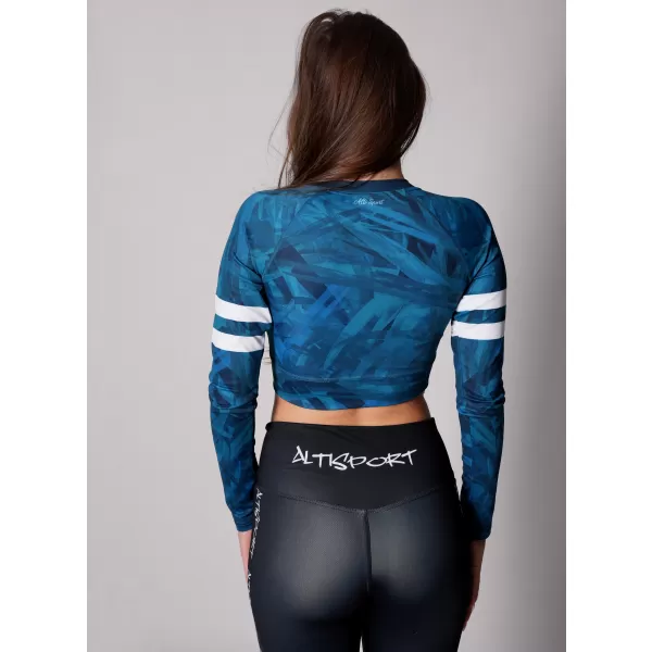  Dámsky prémiový funkčný crop top s dlhým rukávom ALTISPORT VOJ/ALW096TR04 PETROLEJ 