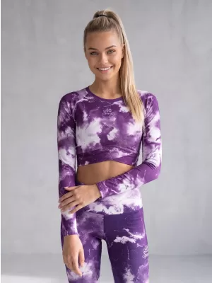 Dámsky prémiový funkčný crop top s dlhým rukávom ALTISPORT VOJ/ALW066TR04 BIELA FIALOVÁ