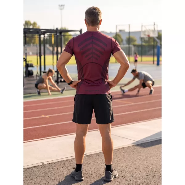  Pánska funkčná kompresná košeľa s krátkym rukávom premium ALTISPORT VOJ/ALM095TR04 VÍNOVO ČERVENÉ 
