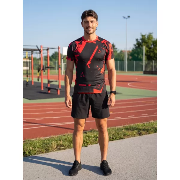  Pánska funkčná kompresná košeľa s krátkym rukávom premium ALTISPORT VOJ/ALM079TR04 ČIERNA A ČERVENÁ 