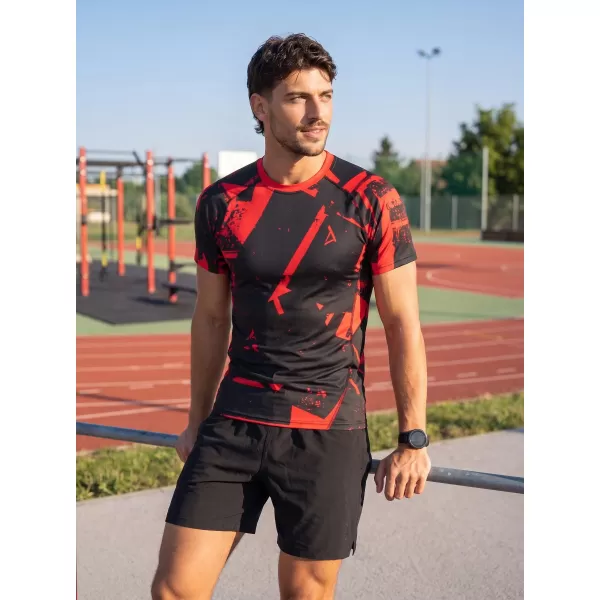  Pánska funkčná kompresná košeľa s krátkym rukávom premium ALTISPORT VOJ/ALM079TR04 ČIERNA A ČERVENÁ 