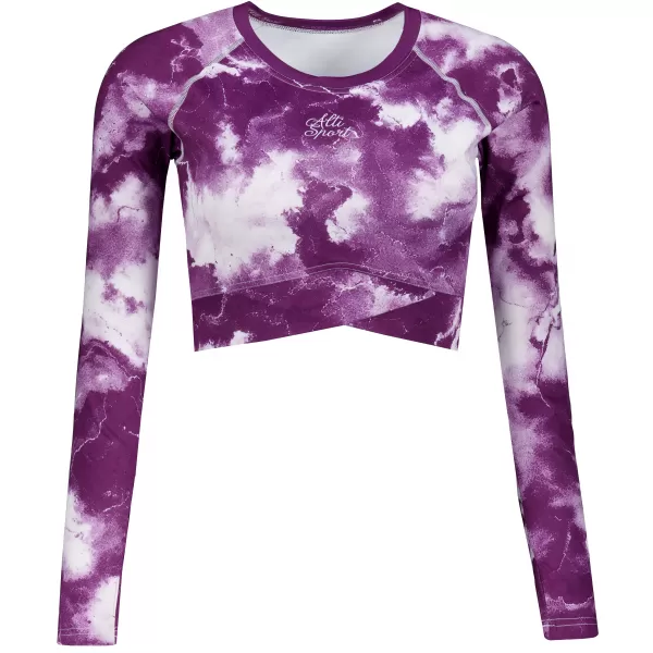  Dámsky prémiový funkčný crop top s dlhým rukávom ALTISPORT VOJ/ALW066TR04 BIELA FIALOVÁ 