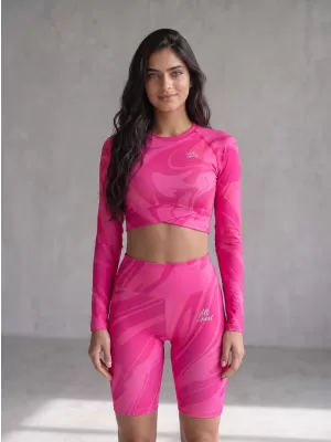 Dámsky prémiový funkčný crop top s dlhým rukávom ALTISPORT VOJ/ALW072TR04 HORKÁ RUŽOVÁ