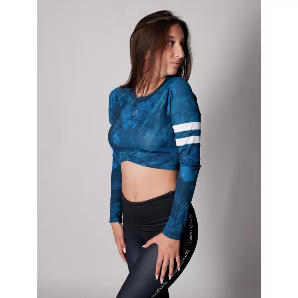  Dámsky prémiový funkčný crop top s dlhým rukávom ALTISPORT VOJ/ALW096TR04 PETROLEJ 