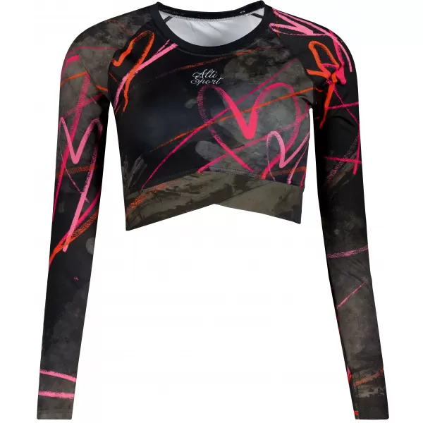  Dámsky prémiový funkčný crop top s dlhým rukávom ALTISPORT VOJ/ALW082TR04 ČIERNA 