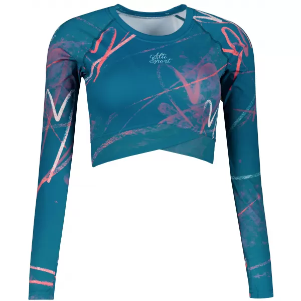 Dámsky prémiový funkčný crop top s dlhým rukávom ALTISPORT VOJ/ALW082TR04 PETROLEJ 