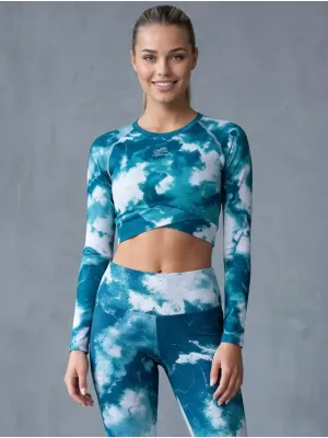 Dámsky prémiový funkčný crop top s dlhým rukávom ALTISPORT VOJ/ALW066TR04 ZELENOMODRÁ