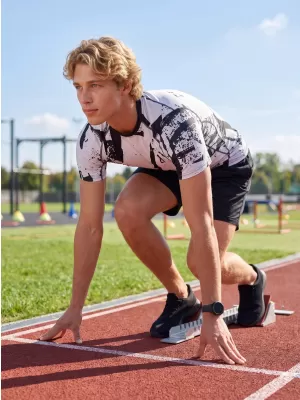 Pánska funkčná kompresná košeľa s krátkym rukávom premium ALTISPORT VOJ/ALM079TR04 ČIERNA ŠEDÁ