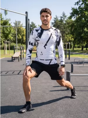 Prémiové pánske funkčné kompresné tričko s dlhým rukávom ALTISPORT VOJ/ALM079TR03 ČIERNOBIELY