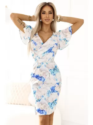 Šaty NUMOCO NINA 479-8 MODRÝ KVETINOVÝ VZOR