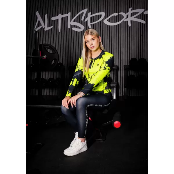  Dámske prémiové funkčné tričko s dlhým rukávom ALTISPORT VOJ/ALW076TR03 ČIERNA/FLUO ŽLTÁ 