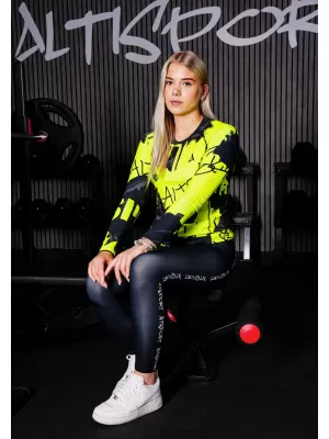 Dámske prémiové funkčné tričko s dlhým rukávom ALTISPORT VOJ/ALW076TR03 ČIERNA/FLUO ŽLTÁ