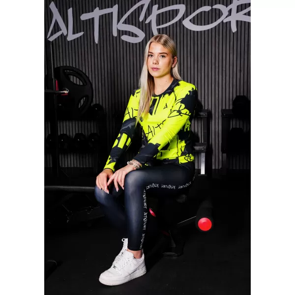  Dámske prémiové funkčné tričko s dlhým rukávom ALTISPORT VOJ/ALW076TR03 ČIERNA/FLUO ŽLTÁ 