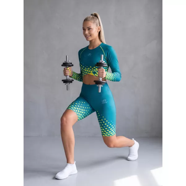  Dámske legíny nad kolená premium ALTISPORT VOJ/ALW109LEG02 SMARAGDOVÁ/FLUO ŽLTÁ 