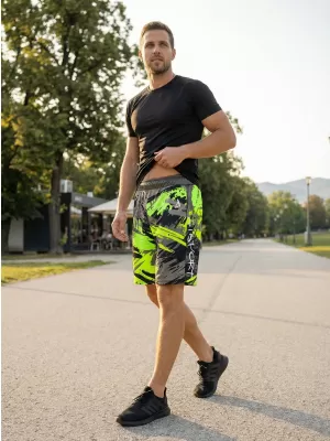Prémiové pánske funkčné šortky ALTISPORT VOJ/ALM014KRA01 ČIERNA A ZELENÁ