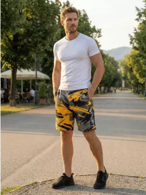 Prémiové pánske funkčné šortky ALTISPORT VOJ/ALM014KRA01 ČIERNA A ŽLTÁ