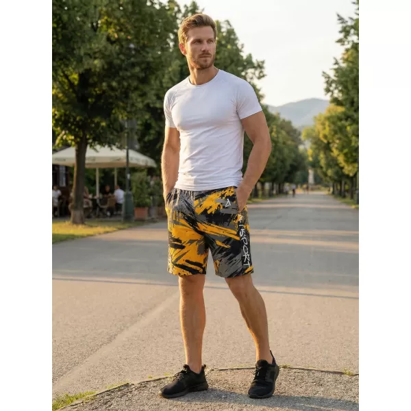  Prémiové pánske funkčné šortky ALTISPORT VOJ/ALM014KRA01 ČIERNA A ŽLTÁ 