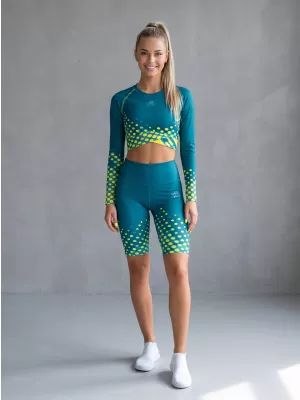 Dámske legíny nad kolená premium ALTISPORT VOJ/ALW109LEG02 SMARAGDOVÁ/FLUO ŽLTÁ
