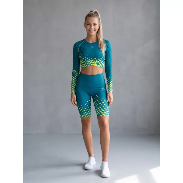  Dámske legíny nad kolená premium ALTISPORT VOJ/ALW109LEG02 SMARAGDOVÁ/FLUO ŽLTÁ 
