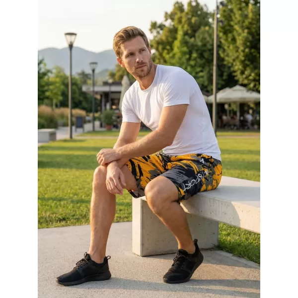  Prémiové pánske funkčné šortky ALTISPORT VOJ/ALM014KRA01 ČIERNA A ŽLTÁ 