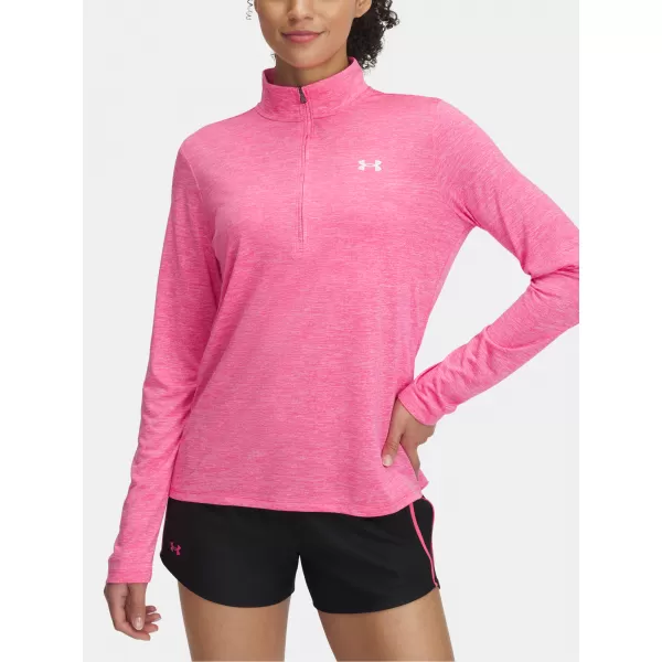  Dámske tričko UNDER ARMOUR TECH 1/2 ZIP- TWIST 1384225-672 RUŽOVÁ 