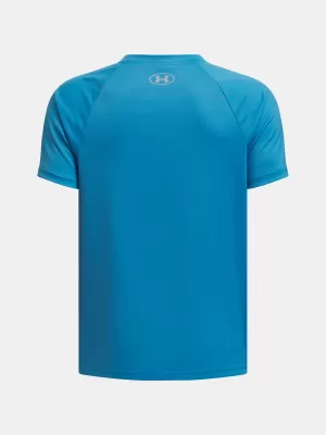 Chlapčenské tričko UNDER ARMOUR TECH SPLIT WORDMARK SS 1383010-452 MODRÁ