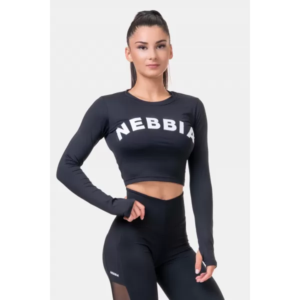  Športový crop top HERO dlhý rukáv 585 BLACK Nebbia 