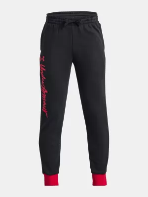Chlapčenské tepláky UNDER ARMOUR RIVAL FLEECE SCRIPT JGRS 1379789-001 ČIERNA