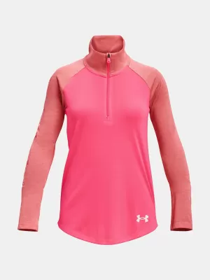 Dievčenské tričko UNDER ARMOUR TECH GRAPHIC 1/2 ZIP 1377586-683 RUŽOVÁ