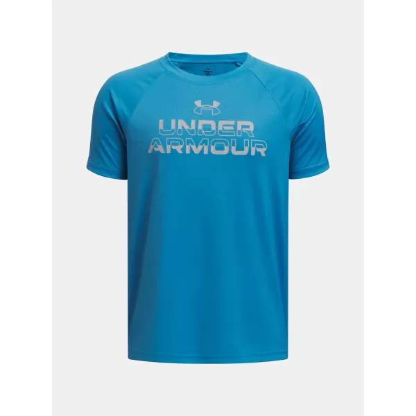  Chlapčenské tričko UNDER ARMOUR TECH SPLIT WORDMARK SS 1383010-452 MODRÁ 