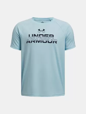 Chlapčenské tričko UNDER ARMOUR TECH SPLIT WORDMARK SS 1383010-494 MODRÁ